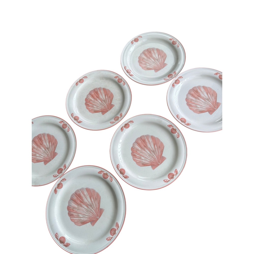 Sangostone Coquille Dinner Plates Set of 6 Pink Seashell Coastal Stoneware 10.75